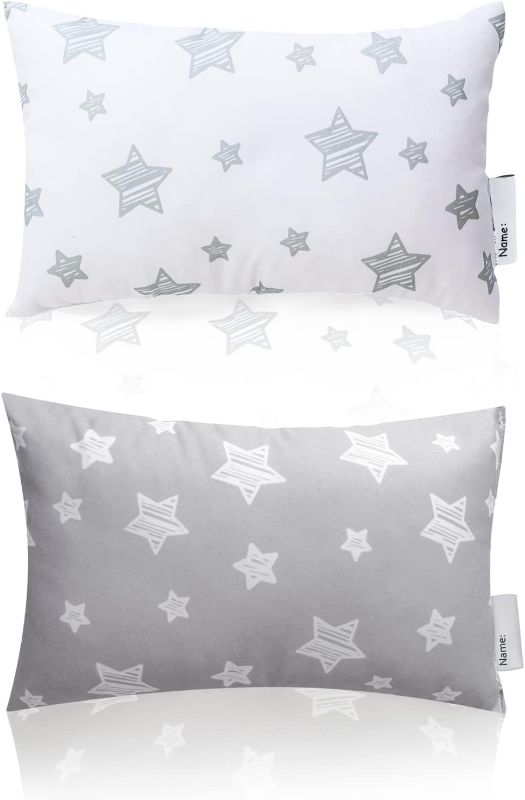 Photo 1 of Moonsea 2 Pack Mini Pillow with Name Tag, 11" x 7" x 2.5" Small Pillow for Preschool and Airplane Car Travel, Great Tiny Pillow for Kids Neck, Back, Lumbar, Knee Gap and Dogs Daycare, White and Grey
