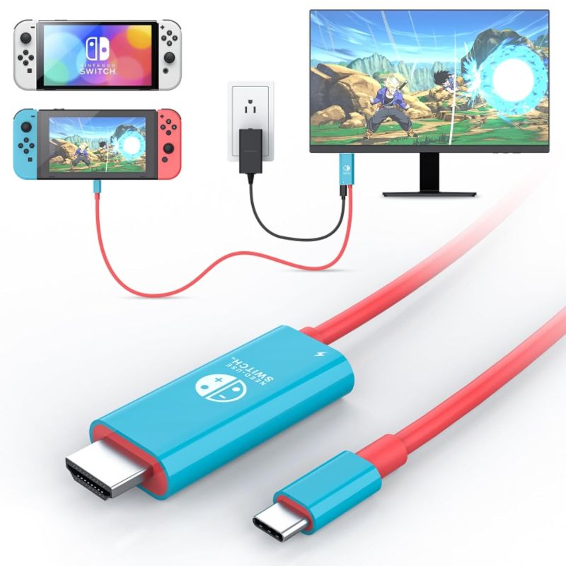 Photo 1 of Portable HDMI Cable for Nintendo Switch/OLED, USB C to HDMI Adapter Cable for Nintendo Switch Dock, 2M/6.6FT, 100W PD Charging Port for Laptop, Tablet, Phone(Red Blue)
