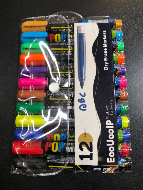 Photo 2 of EooUooIP Whiteboard Marker-12 Pack Whiteboard Pen Set Assorted Color Dry Wipe Pens For Whiteboard Erasable Marker Multicolors Liquid Chalk Pen for School Teacher Supply Class Student or Office Meeting