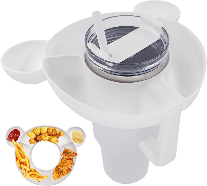 Photo 1 of Snack Tray for Stanley 40oz Cup,Silicone Tumbler Snack Blow Compatible with Stanley Tumbler with Handle Quencher 1.0/2.0,Reusable Snack Ring Holder Platter for Stanley Cup Accessories, White
