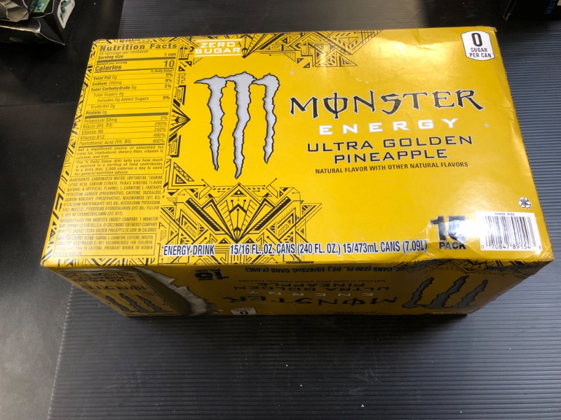 Photo 2 of Monster Energy Ultra Golden Pineapple, Sugar Free Energy Drink, 16 Ounce (Pack of 15) Ultra Golden Pineapple 15 Pack