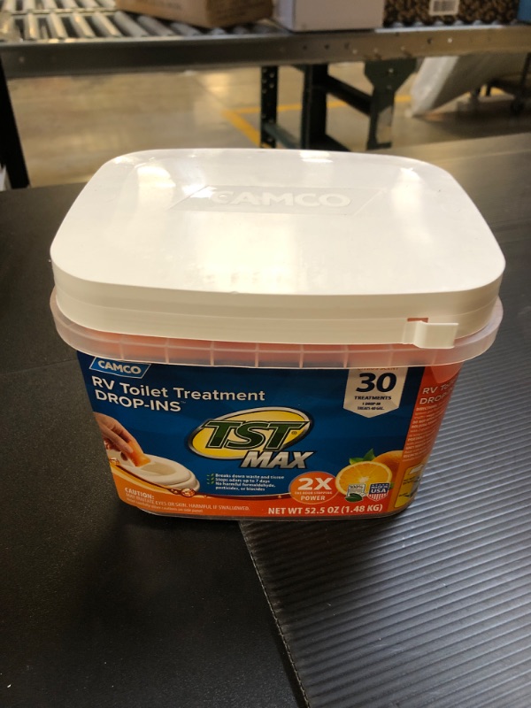 Photo 2 of Camco TST MAX Camper/RV Toilet Treatment Drop-INs | Control Unwanted Odors & Break Down Waste and Tissue | Safe Septic Tank Treatment | Orange Scent, 30-Pack (41183) Orange 30 Count (Pack of 1)