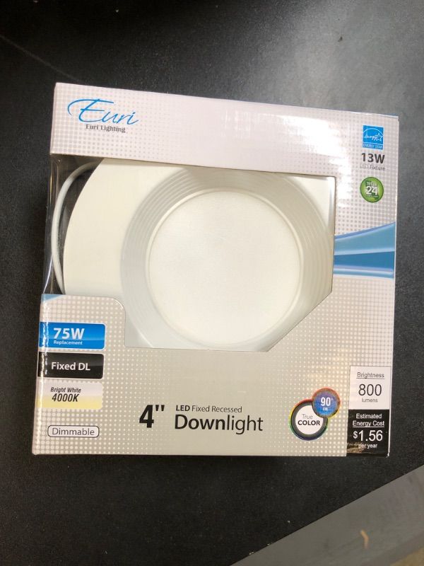 Photo 2 of Euri Lighting DLC4-1040e LED 4" Downlight, Retrofit Line, Bright White 4000K, Dimmable 13W (75W Equivalent) 800 lm 95 Degree Beam Angle, 90+ CRI, E26 Adapter, UL & Energy Star Listed, T24 Bright White 4", (1 Count) 75 Watts