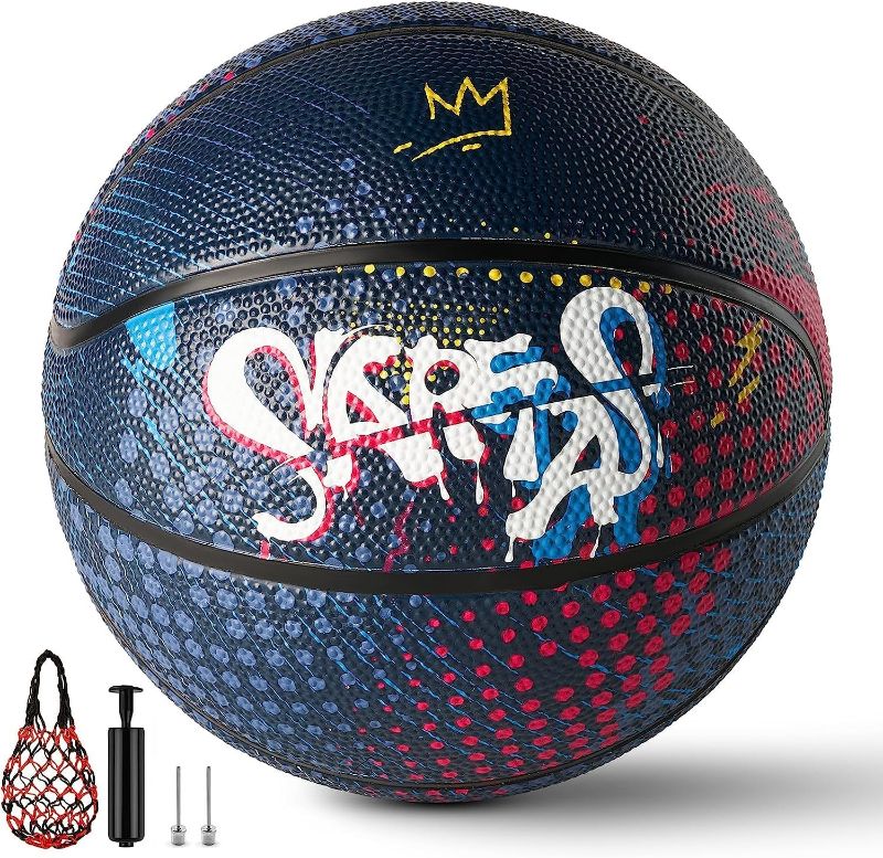 Photo 1 of Basketball Unisex Official Regulation Size 7 (29.5'') Size 5 (27.5'') Indoor Outdoor Rubber/PU Basketball Ball, Boys Girls Men Women Youths Teens Adults Training Basketballs, Play with Pump
