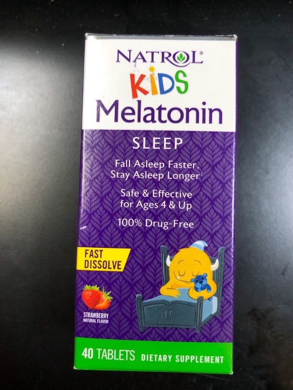 Photo 2 of Natrol Kids 1mg Melatonin Fast Dissolve Sleep Aid Tablets, with Lemon Balm, Supplement for Children Ages 4 and up, Drug Free, Dissolves in Mouth, 40 Strawberry Flavored Tablets