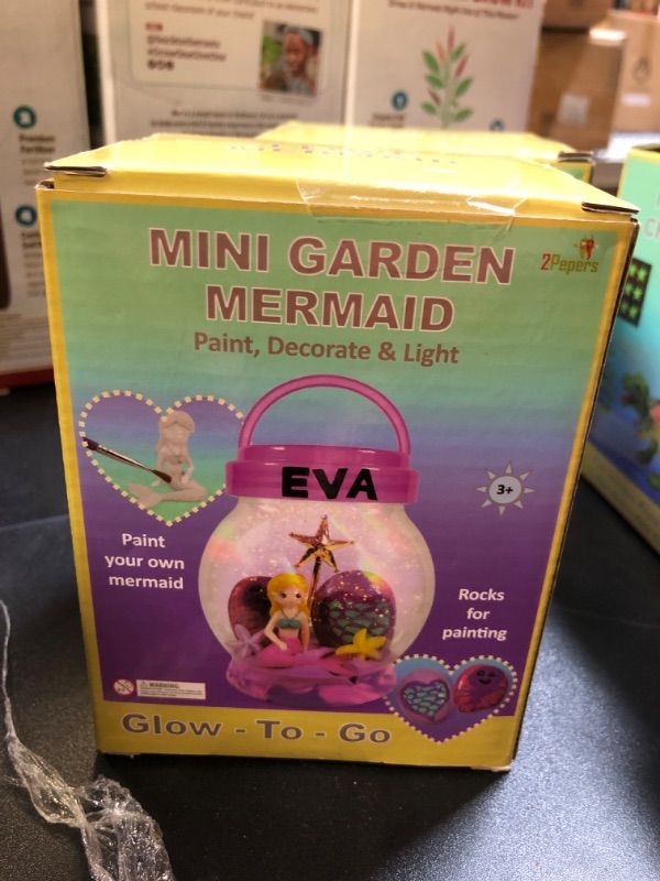 Photo 2 of Mini Mermaid Garden with Paintable Mermaid Toy, Rock Painting & Clay Arts and Crafts for Girls & Boys, DIY Terrarium Kit for Kids, Mermaid Gifts for All Ages Birthday Present, DIY Nightlight Small garden Purple- Mermaid