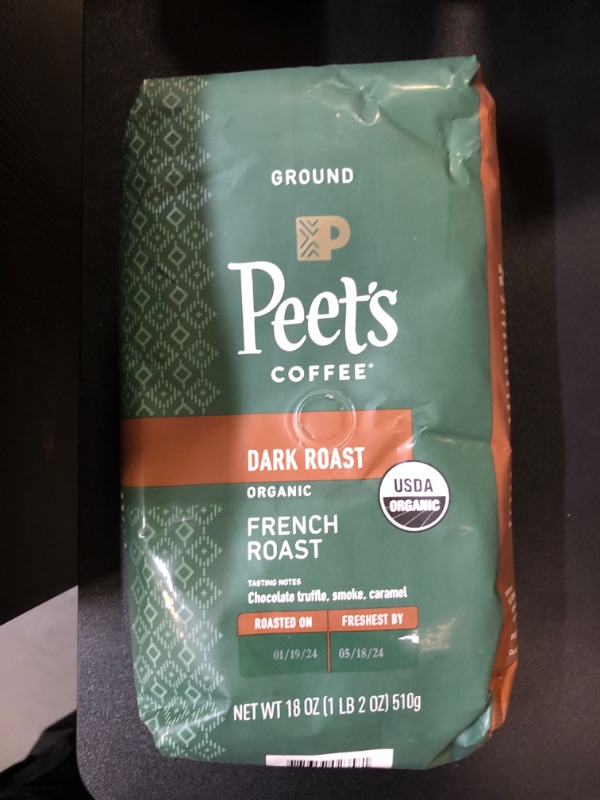 Photo 2 of Peet's Coffee Organic French Roast, Dark Roast Ground Coffee, 18 oz Bag (BB 05/18/24)