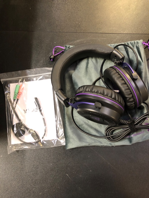 Photo 2 of EKSA E900 Headset with Microphone for PC, PS4,PS5, Xbox - Detachable Noise Canceling Mic, 3D Surround Sound, Comfort Sturdy, Wired Headphone for Gaming, Computer, Laptop, Switch, Handheld (3.5MM Jack) E900 Purple