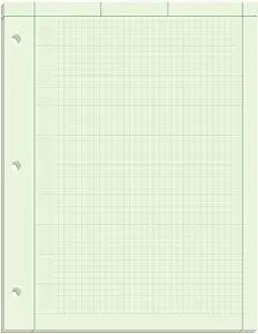 Photo 1 of TOPS Engineering Computation Pad, 8-1/2" x 11", Glue Top, 5 x 5 Graph Rule on Back, Green Tint Paper, 3-Hole Punched, 100 Sheets (35500)
