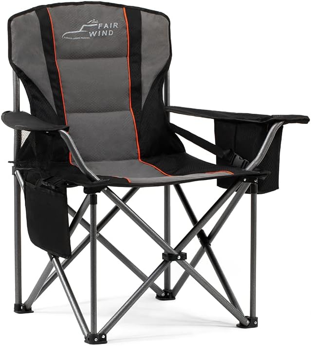 Photo 1 of Oversized Fully Padded Camping Chair with Lumbar Support, Heavy Duty Quad Fold Chair with Cooler Bag, Support 450 LBS, Black
