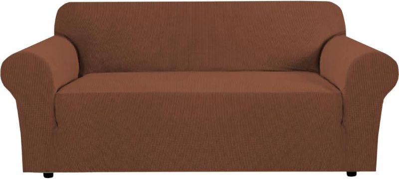 Photo 1 of H.VERSAILTEX Stretch Sofa Covers for 3 Cushion Couch Covers Sofa Slipcovers for Living Room Feature Thick Checked Jacquard Fabric with Elastic Bottom, Sofa Large - Caramel
