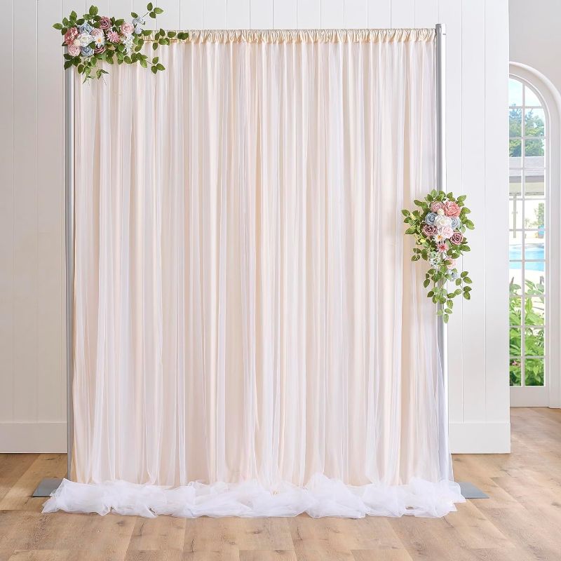 Photo 1 of Wrinkle Free Champagne Tulle Backdrop Curtains for Baby Shower Party Wedding Photo Drape Backdrop for Photography Props Engagement Bridal Shower 