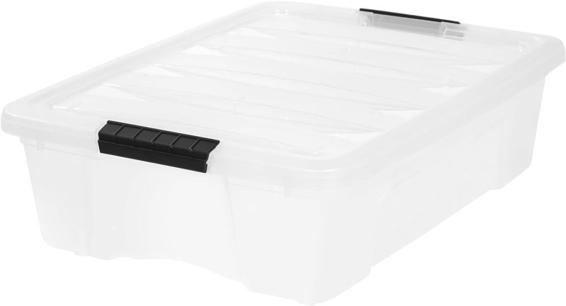 Photo 1 of IRIS USA 26.95 Qt. Plastic Storage Bin Tote Organizing Container with Durable Lid and Secure Latching Buckles Pearl with Black Buckle 26.95 Qt 