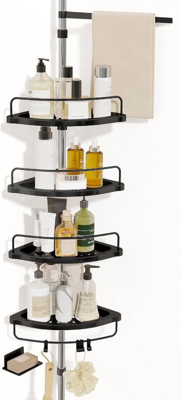 Photo 1 of Fixwal 4 Layer Corner Shower Caddy, Adjustable Shower Shelves with Soap Caddy Towel Rack, Rustproof Bathroom Shampoo Organizer, Tension Pole Extend from 56 to 125 Inches
