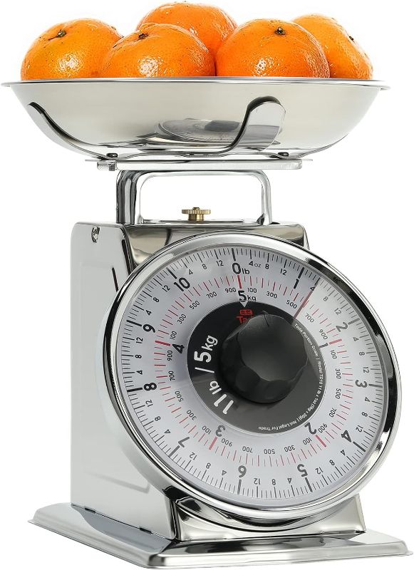 Photo 1 of Tada 11lb Precise Portions Analog Food Scale Stainless Steel Mechanical Kitchen Scale, Removable Bowl, Tare Function, Retro Style, Kitchen Friendly
