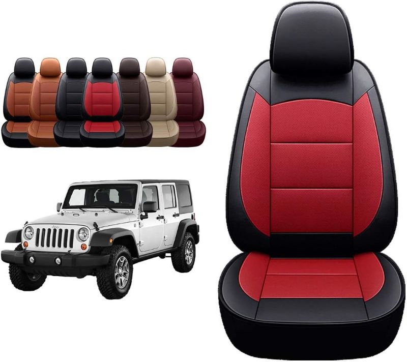 Photo 1 of OASIS AUTO 2018-2025 Wrangler JL 4 Door Custom Leather Seat Covers (W/O Rear Cup Holder, Black&red)

