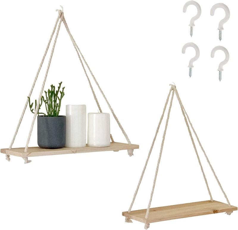 Photo 1 of Hanging Shelves for Wall [Set of 2 w/ Hooks] Floating Shelves