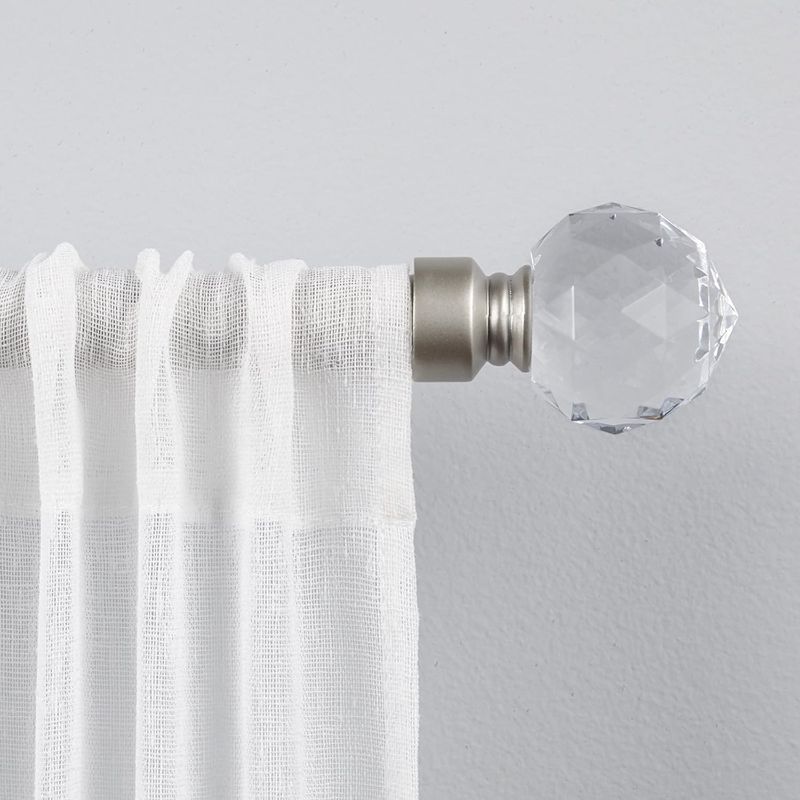 Photo 1 of Exclusive Home Crystal Ball 1" Curtain Rod and Coordinating Finial Set, Matte Silver, Adjustable 36"-72"
