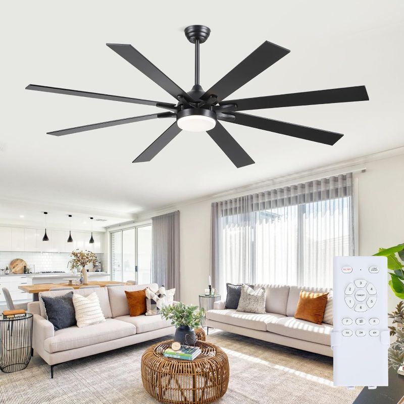 Photo 1 of 72 Inch Ceiling Fans with Lights and Remote, Modern Indoor Outdoor Large Ceiling Fan for Bedroom Living Room Patio Porch, 6 Speeds, Reversible Quiet Motor, Dual Finish Wooden Blades, Black

