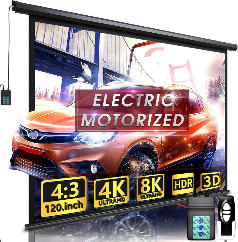 Photo 1 of Aoxun 120" Motorized Projector Screen - Indoor and Outdoor Movies Screen 120 inch Electric 4:3 Projector Screen W/Remote Control
