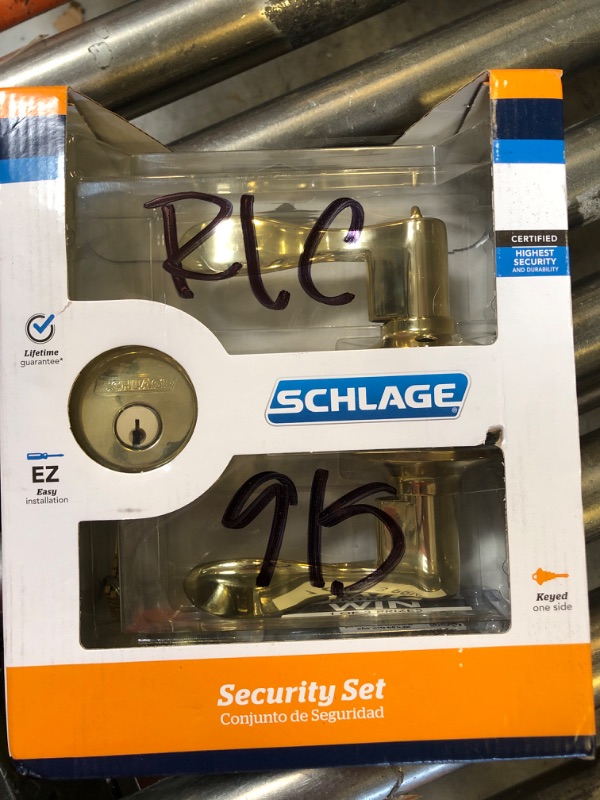 Photo 2 of Schlage FB50VACC505605 Deadbolt Lever 1 Side, Highest Residential, Keyed Entry Lock, Security Set_Accent, Bright Brass Finish Security Set_Accent Bright Brass Finish