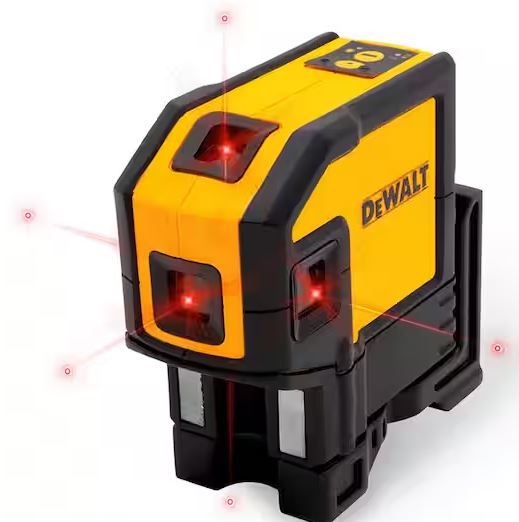 Photo 1 of DEWALT 165 ft. Red Self-Leveling 5-Spot & Horizontal Line Laser Level with (3) AA Batteries & Case