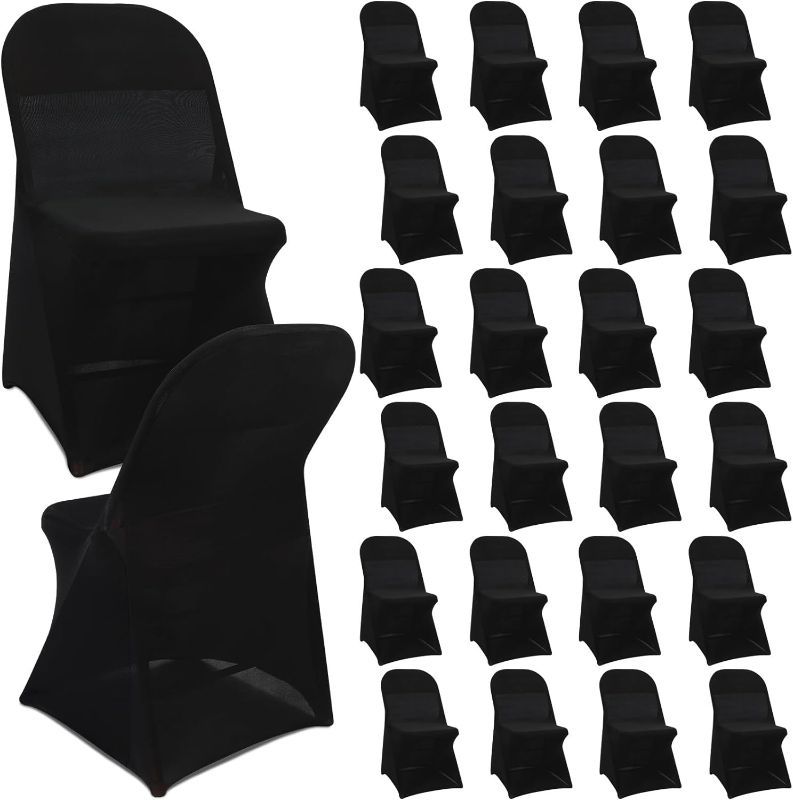Photo 1 of 20 Pcs Spandex Stretch Folding Chair Covers Fitted Universal Chair Protector Removable Washable for Wedding Party Dining Banquet Event (Black)
