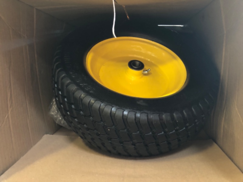 Photo 2 of WEIZE 15x6.00-6 Front Tires and Wheel Assembly for John Deere Riding Mowers, Compatible with John Deere 100 and 300 Series, 3" Offset Hub, 3/4" or 5/8" or 1/2" Bushings, 400lbs Capacity, Set of 2
