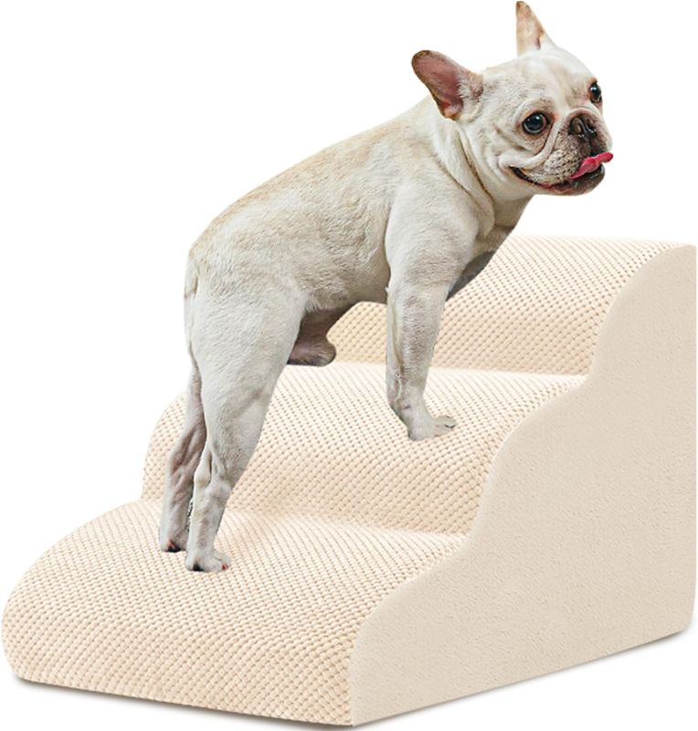Photo 1 of BOMOVA Dog Stairs for Small Dogs, 3-Step Dog Steps for Bed and Couch, High Density Foam Pet Stairs for Small Dogs and Cats, Non-Slip Bottom Dog Ramp, 3 STEPS