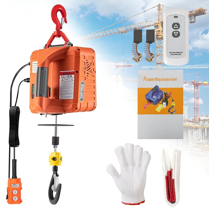 Photo 1 of 3 in 1 Electric Hoist Winch 1100lbs Portable Electric Winch, 1500W 110V Power Winch Crane, 25ft Lifting Height, w/Wire and Wireless Remote Control, Overload Protection for Lifting Towing
