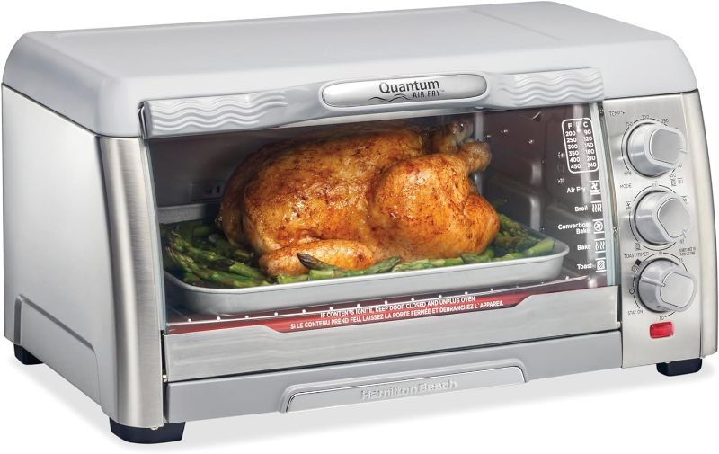 Photo 1 of Hamilton Beach Quantum Fast Air Fryer Countertop Toaster Oven with Large Capacity, Fits 6 Slices or 12” Pizza, 5 Functions for Convection, Bake, Broil, Stainless Steel (31350) Quantum Fast Air Fryer Oven Stainless Steel Toaster Oven