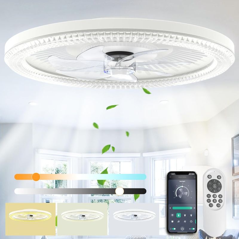 Photo 1 of 50W Ceiling Fans with Lights, Modern Ceiling Fans,19.68" Dimmable Low Profile Ceiling Fan, APP and Remote Control, 6 Wind Speeds, 3 Lighting Modes, for Bedrooms, Children's Rooms, and Living Rooms
