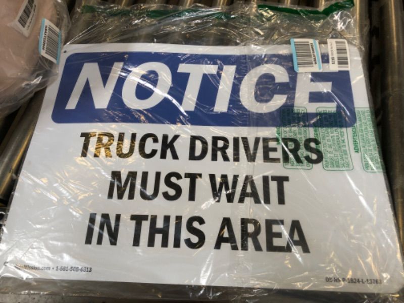 Photo 1 of OSHA Notice Sign - NOTICE Truck Drivers Must Wait In This Area | Rigid Plastic Sign | Protect Your Business, Work Site, Warehouse & Shop Area | Made in the USA 24" X 18" Rigid Plastic