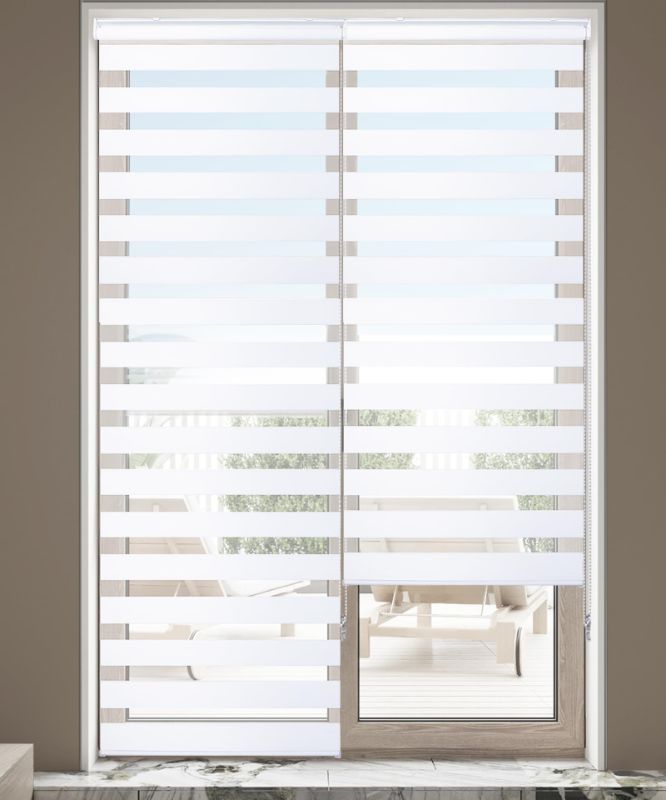Photo 1 of Homebox Blinds for Indoor Windows, Zebra Blinds, 90" Length Light Filtering Dual Layer Roller Shades French Door Blinds, 43.5" W x 90" H White, 1 Blinds only 6.off White 90" 43.5"Wx90"H