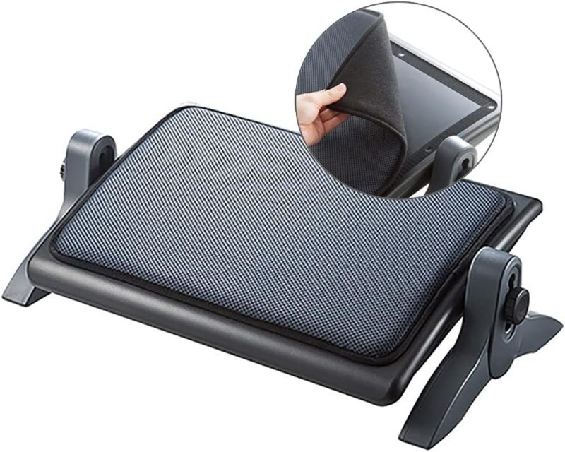 Photo 1 of Ergonomic Footrest for Office Home, Tilting Foot Rest for Under Desk at Work, Adjustable Height Desk Feet Raiser Support with Texture Pad, Black
