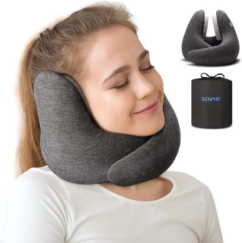 Photo 1 of RENPHO Neck Pillow Airplane for 360°Neck Support, Travel Pillow with Noise Reducing, Premium Memory Foam Travel Pillows for Airplanes, with Storage Bag, Suitable for Office or Long Trips (Grey)

