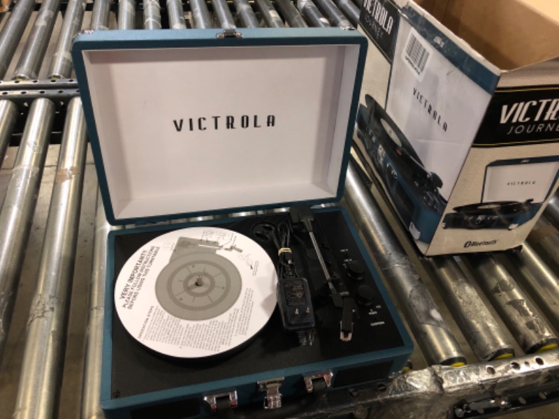 Photo 2 of Victrola Vintage 3-Speed Bluetooth Portable Suitcase Record Player with Built-in Speakers | Upgraded Turntable Audio Sound | Blue Coral Blue Coral Record Player