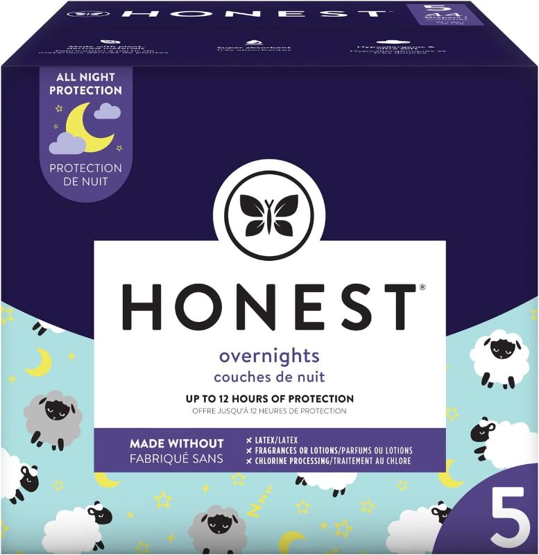 Photo 1 of The Honest Company Clean Conscious Overnight Diapers | Plant-Based, Sustainable | Sleepy Sheep | Club Box, Size 5 (27+ lbs), 44 Count
