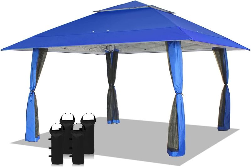 Photo 1 of CROWN SHADES 13x13 Pop Up Gazebo, Patented One Push Outoor Canopy Tent with Wheeled STO-N-Go Cover Bag, Pop Up Canopy with Netting for Patio, Party, Backyard (13x13, Blue)
