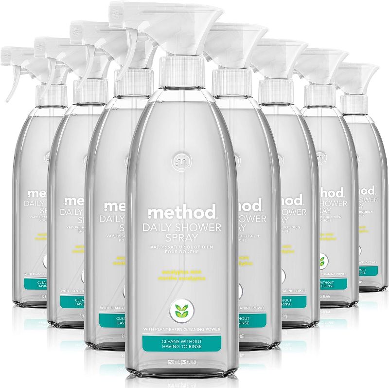 Photo 1 of Method Daily Shower Cleaner Spray, Plant-Based & Biodegradable Formula, Spray and Walk Away, Eucalyptus Mint Scent, 28 Fl Oz, (Pack of 8), Packaging May Vary
