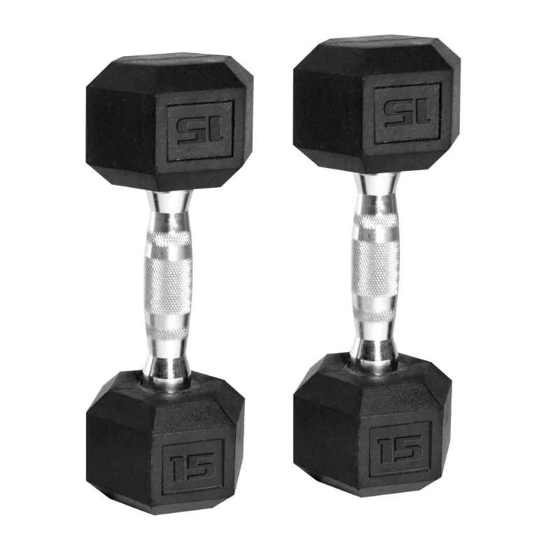 Photo 1 of  Barbell, 15lb Coated Rubber Hex Dumbbell, Pair
