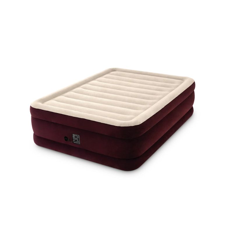 Photo 1 of INTEX Dura-Beam Deluxe Extra Raised Air Mattress: Fiber-Tech – Queen Size – Built-in Electric Pump – 20in Bed Height – 600lb Weight Capacity – Maroon