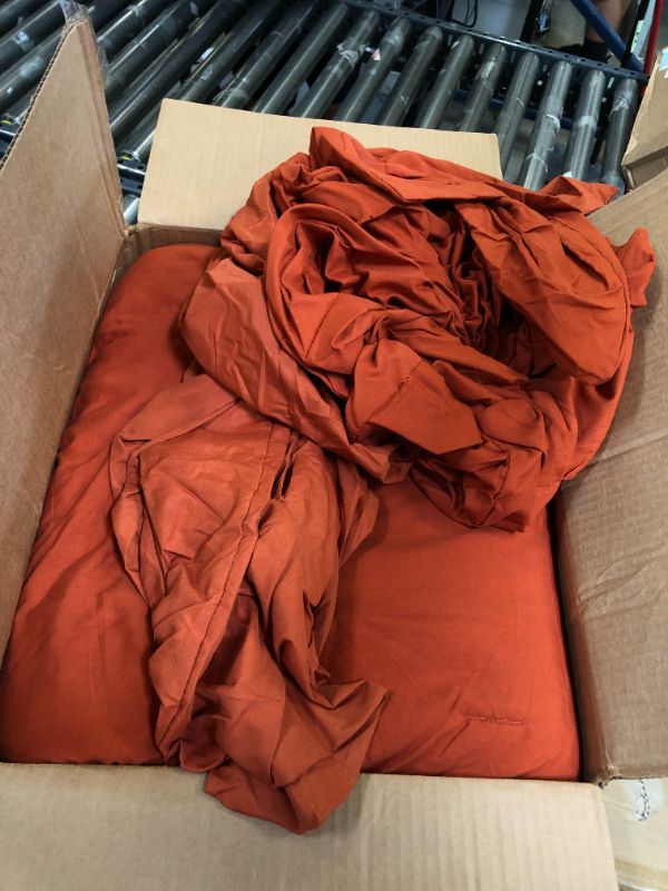 Photo 2 of Bedsure King Size Comforter Set - Bedding Set King 7 Pieces, Pintuck Bed in a Bag Burnt Orange Bed Set with Comforters, Sheets, Pillowcases & Shams King Burnt Orange