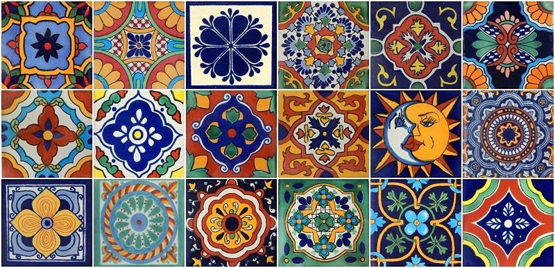Photo 1 of COLOR Y TRADICIÓN 18 Mexican Tile Talavera Hand Painted Mixed Designs 4x4 Samplers