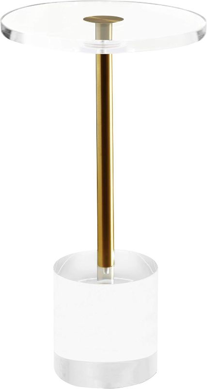 Photo 1 of Clear Acrylic End Table,Side Table,Brushed Brass Metal,Round,for Office, Living Room and Bedroom,Easy Assembly,12x12 inch?21.3 inch high
