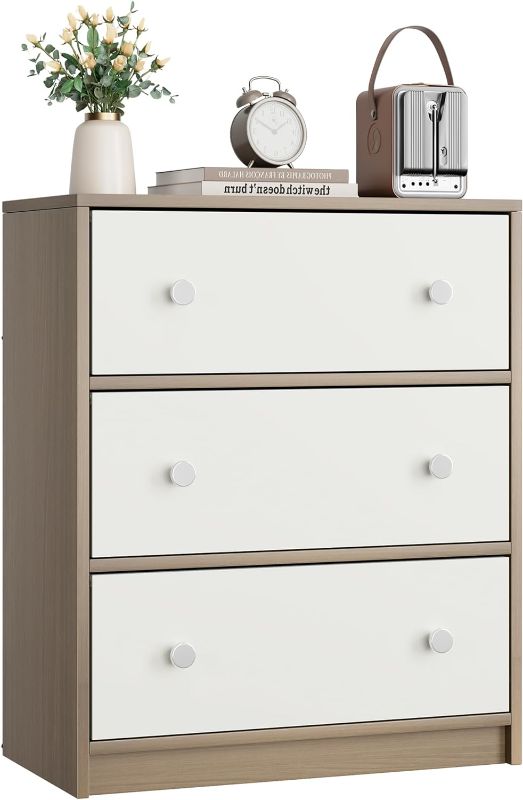 Photo 1 of Nicehill 3 Drawer Dresser, Nightstand for Bedroom with Drawers, Small Dresser Bedside Table Chest of Drawers for Bedroom, Hallway, Entryway, Closets,Kids' Room(Gray and Rustic Brown)
