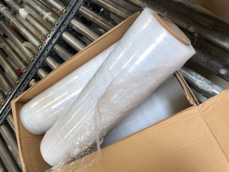 Photo 3 of ACYPAPER, 18" Stretch Film/Wrap 1500 feet 80 Gauge Industrial Strength, up to 800% Stretch 20 Microns Clear Cling Durable Adhering Packing Moving Packaging Heavy Duty Shrink Film (4 Rolls/Box)