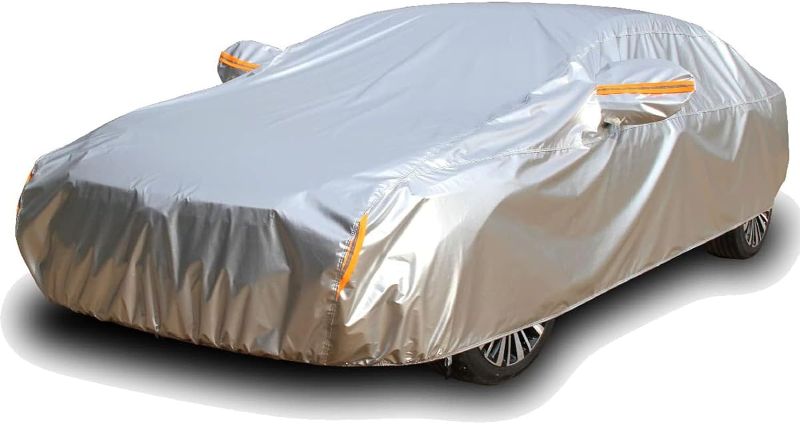 Photo 1 of Tecoom Heavy Duty Multiple Layers Car Cover All Weather Waterproof Windproof Reflective Snow Sun Rain UV Protective Outdoor with Buckles and Belt Fit Sedan 170-190 inches Length 3XL: Fit 170-190 inches Length Sedan