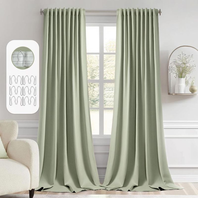 Photo 1 of MIULEE Back Tab Sage Green Curtains 96 Inch Long 2 Panels Set for Living Room Bedroom, Rod Pocket/Pinch Pleated Light Blocking Thermal Insulated Room Darkening Floor to Ceiling Blackout Drapes
