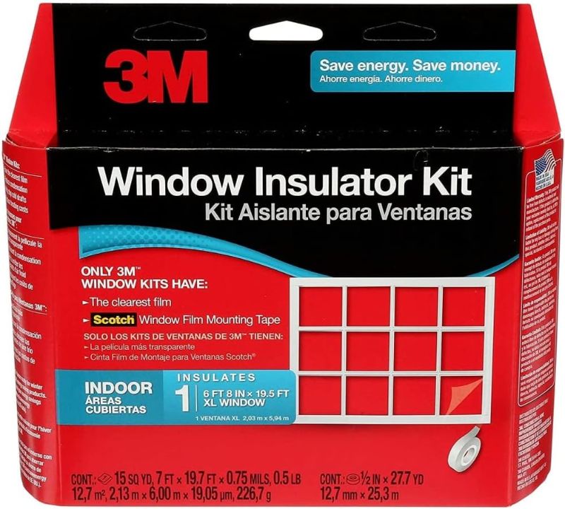 Photo 1 of 3M Indoor Window Insulation, Insulator Kit for 1 Window 6'-8" x 19.5' ft, Keeps Cold Air Out and Warm Air In, Includes Heat Shrink Window Film and Scotch Window Film Mounting Tape (2149W-6)
